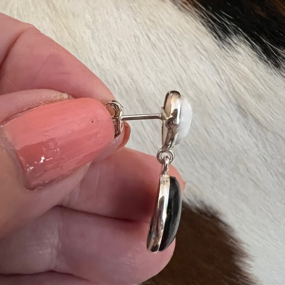 ❤️ White Buffalo 2 Stone Dangle 925 Bohemian Southwestern Earrings 1.13”L - Picture 8 of 13